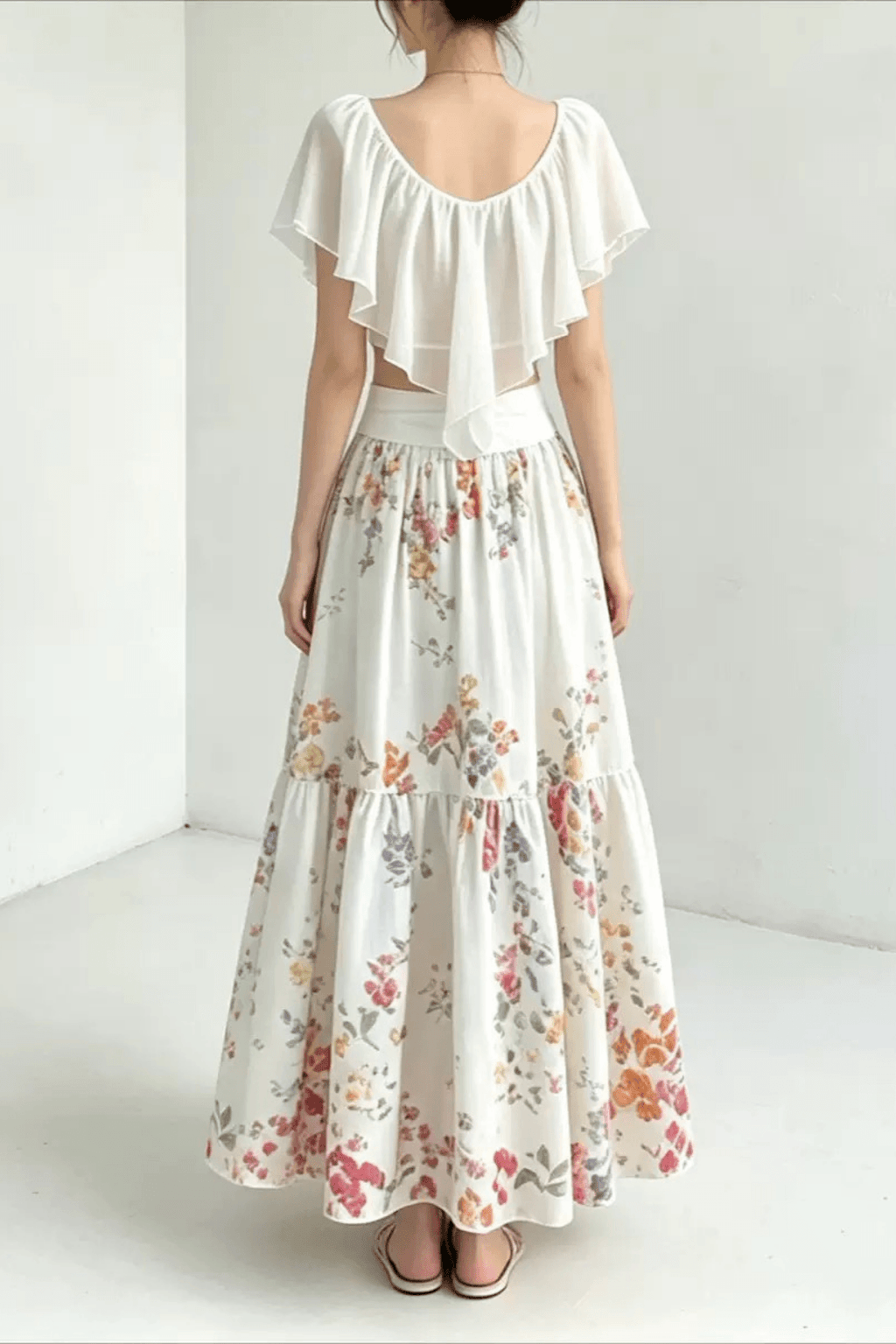 Lexi Ruffle Crop Top and Floral Skirt Two Piece Set Avalabel