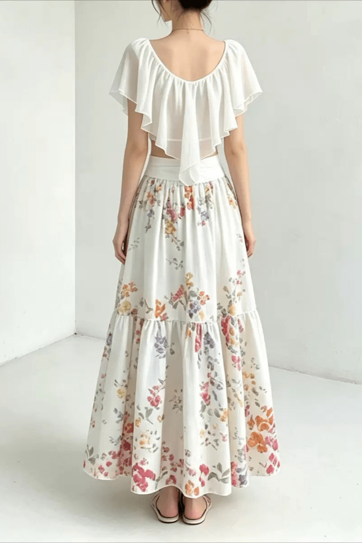 Lexi Ruffle Crop Top and Floral Skirt Two Piece Set Avalabel