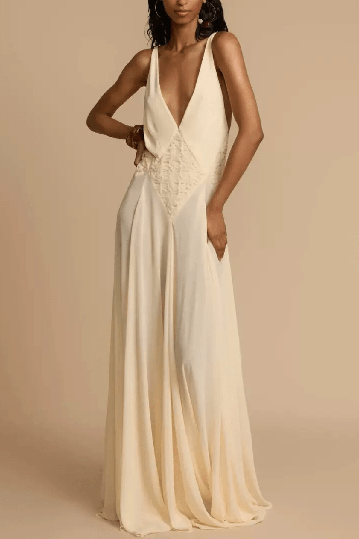 Elsa Deep V Lace Panel Chiffon Maxi Dress Avalabel