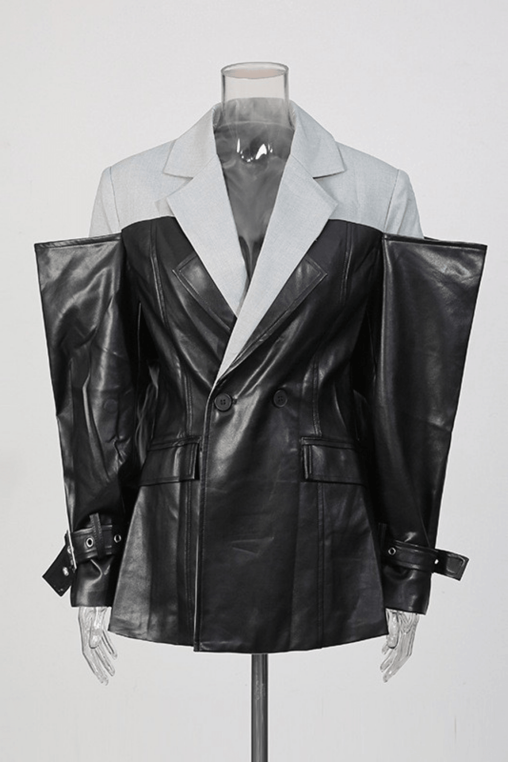 Jana Black Color Block Faux Leather Blazer