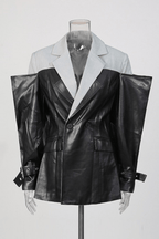 Jana Black Color Block Faux Leather Blazer