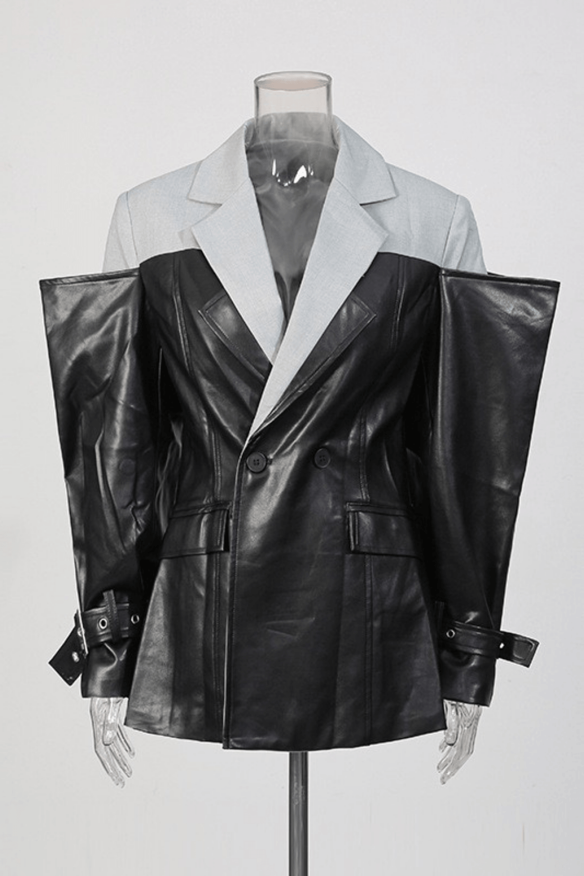 Jana Black Color Block Faux Leather Blazer