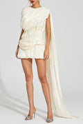 Cornelia Apricot Pleated Draped Mini Dress Avalabel