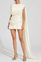 Cornelia Apricot Pleated Draped Mini Dress Avalabel