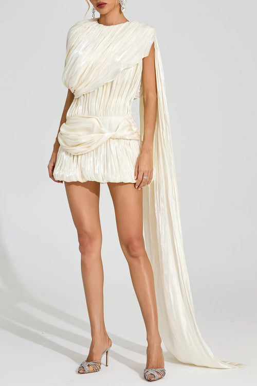 Cornelia Apricot Pleated Draped Mini Dress Avalabel