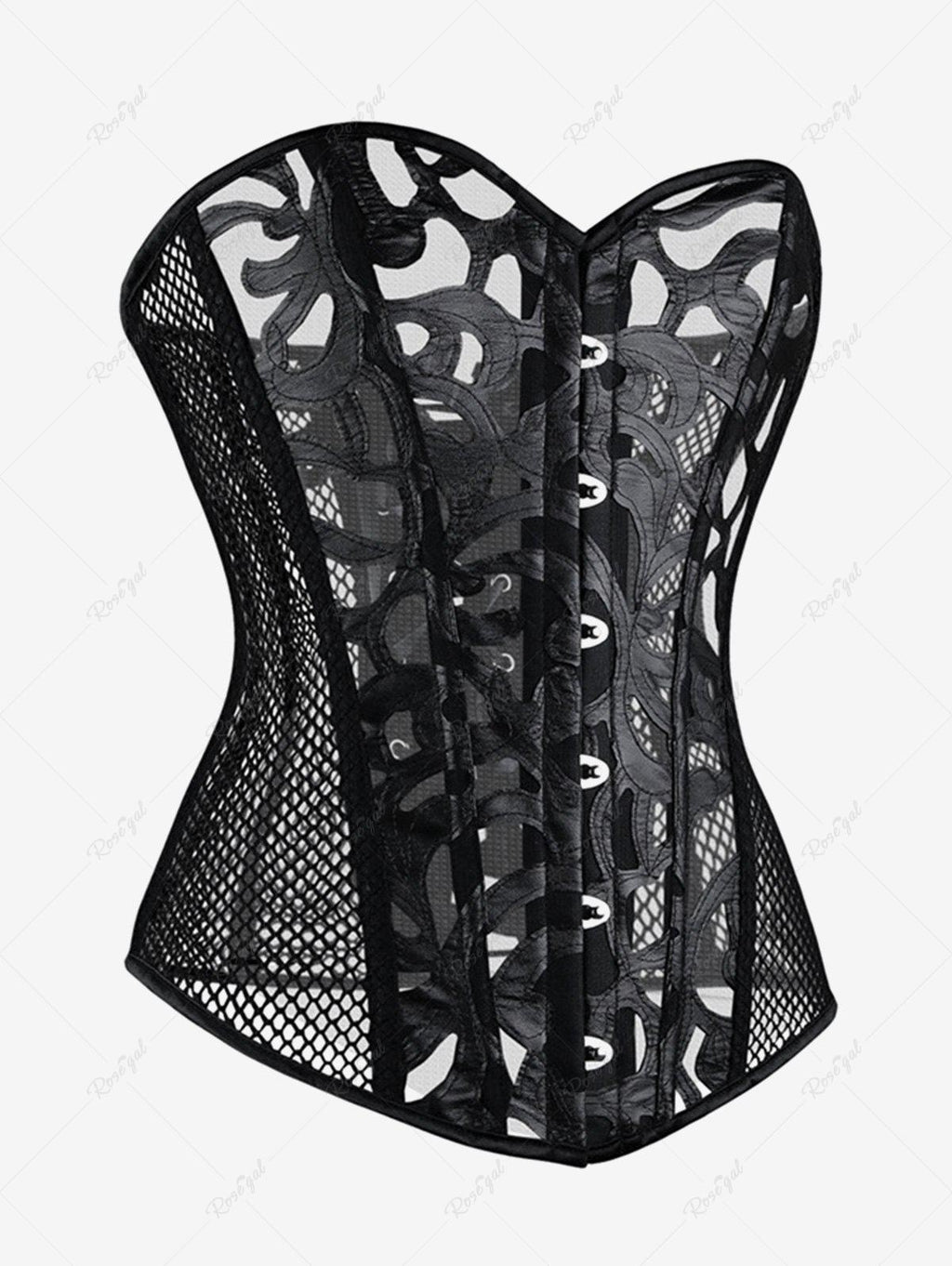 Gothic Button Fishnet Lace Up Corset Avalabel