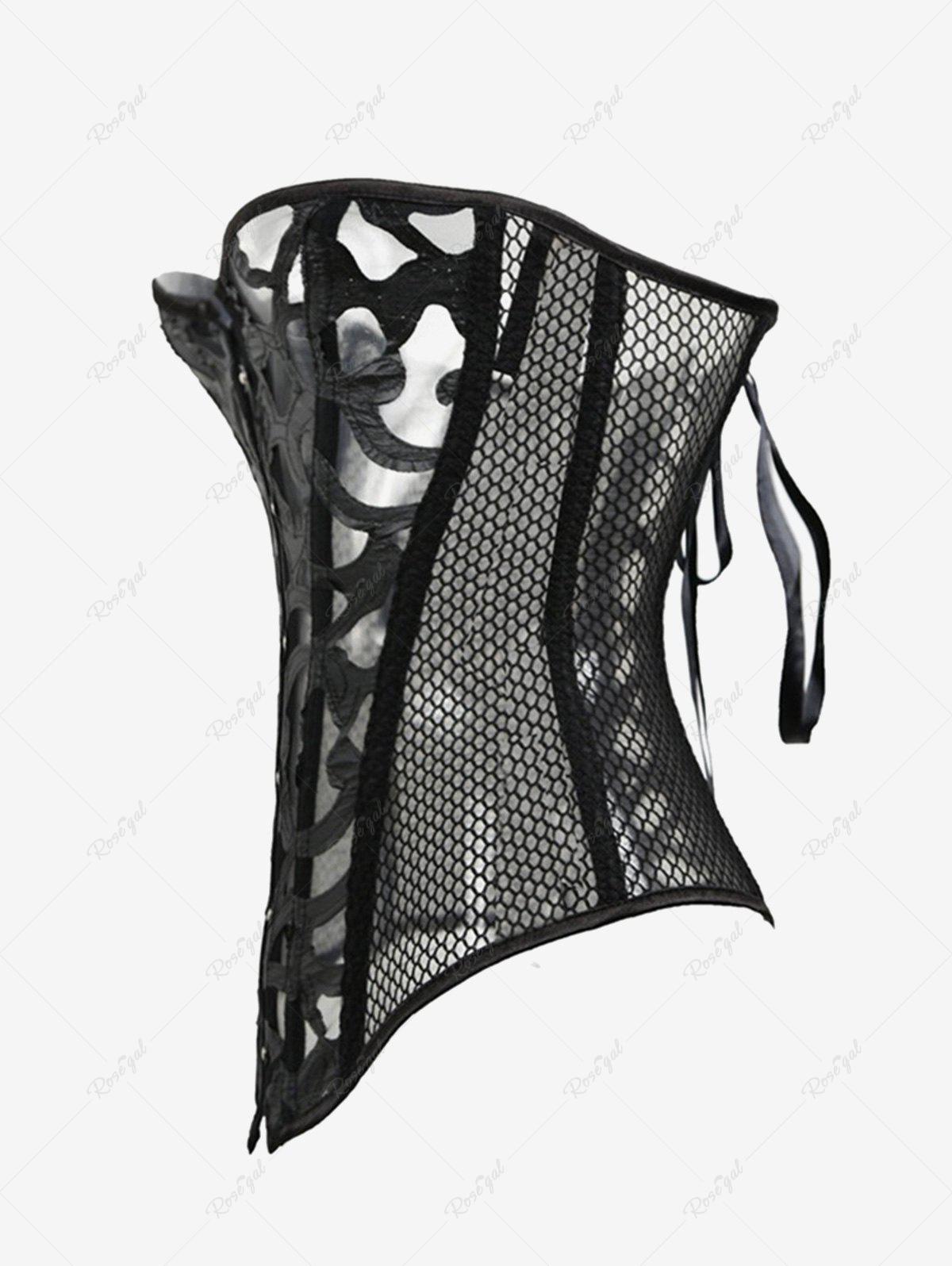 Gothic Button Fishnet Lace Up Corset Avalabel