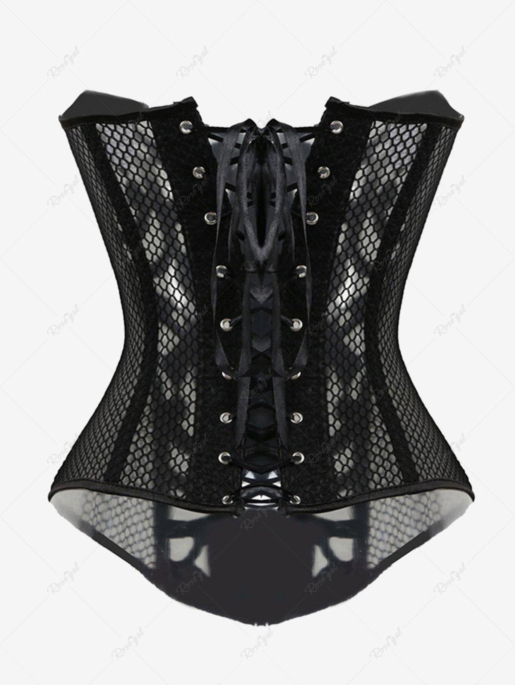 Gothic Button Fishnet Lace Up Corset Avalabel