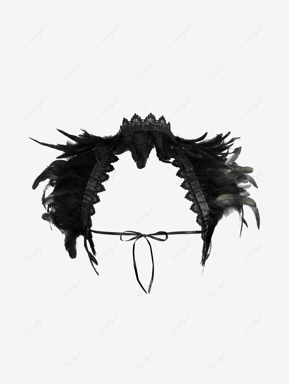 Gothic Feather Lace Crochet Lace-trim Tied Back Cape Avalabel