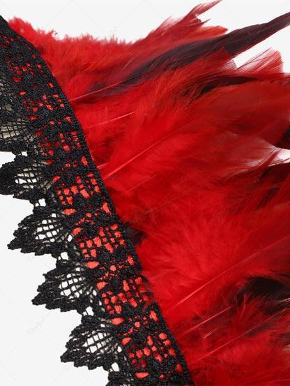 Gothic Feather Lace Crochet Lace-trim Tied Back Cape