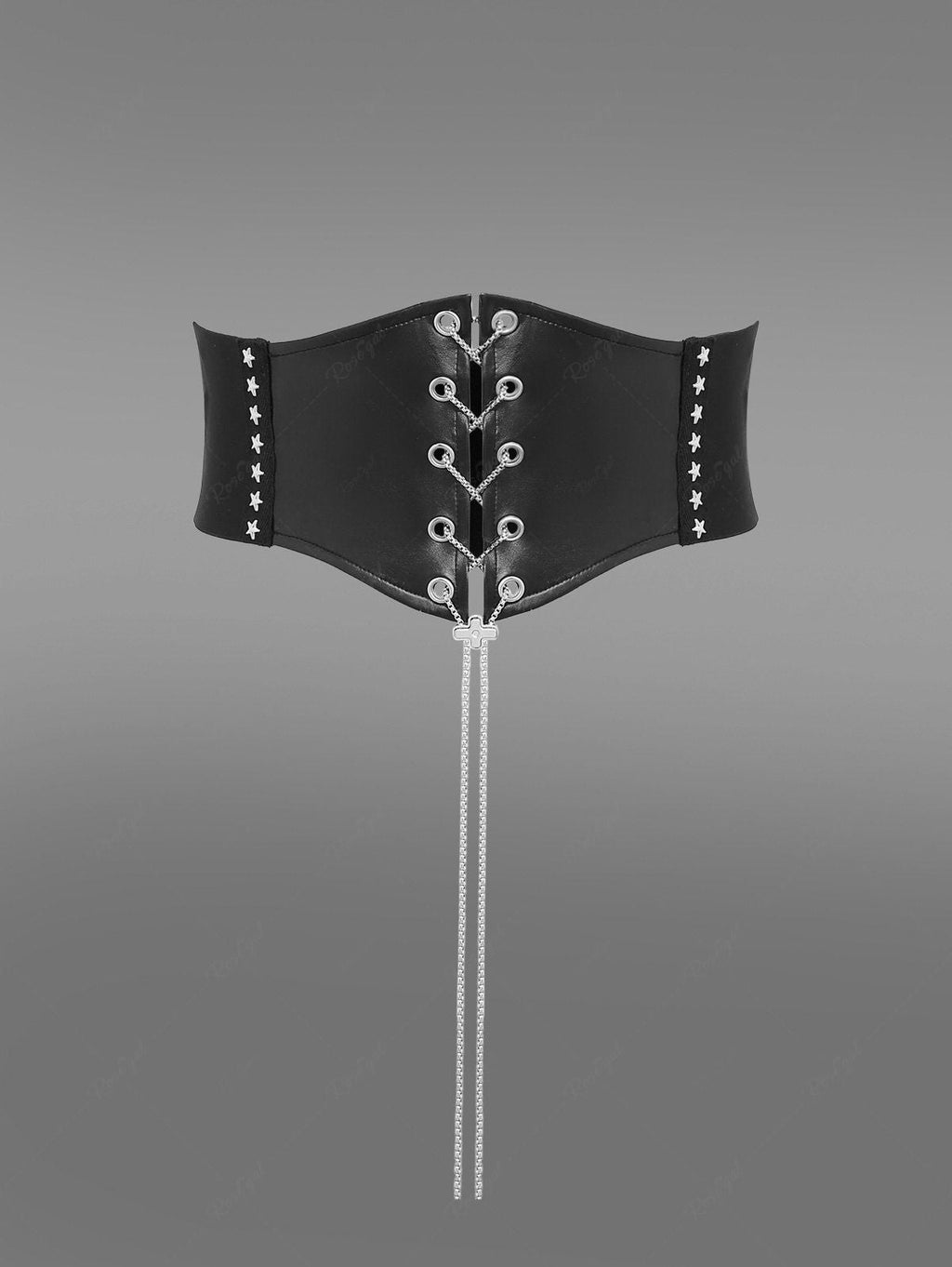 Gothic Chain Braided Lace Up PU Panel Star Rivet Corset Belt Avalabel