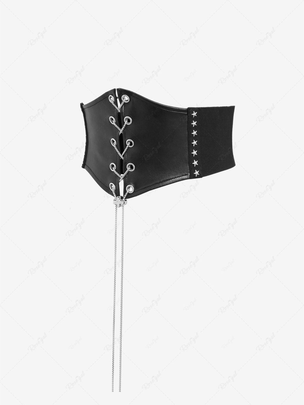 Gothic Chain Braided Lace Up PU Panel Star Rivet Corset Belt Avalabel