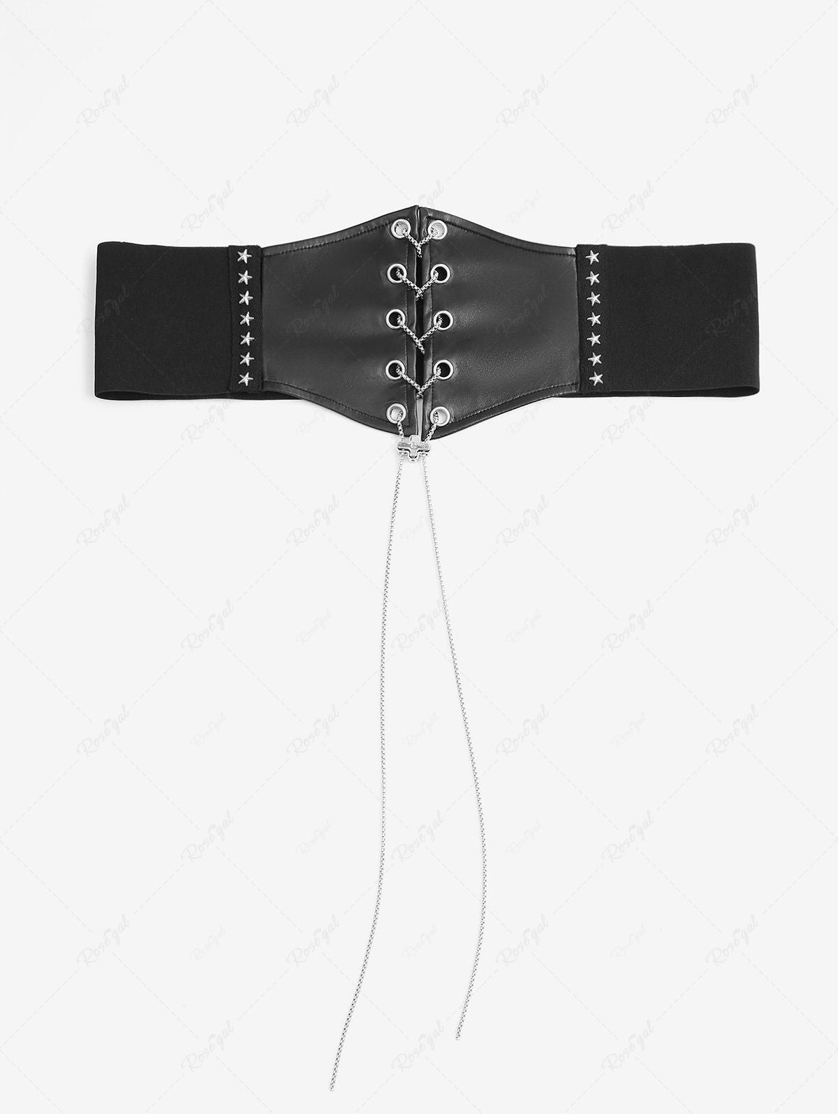 Gothic Chain Braided Lace Up PU Panel Star Rivet Corset Belt Avalabel