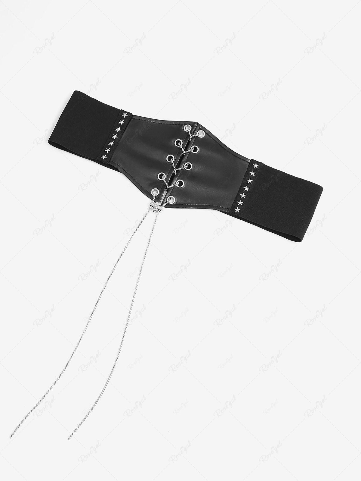 Gothic Chain Braided Lace Up PU Panel Star Rivet Corset Belt Avalabel