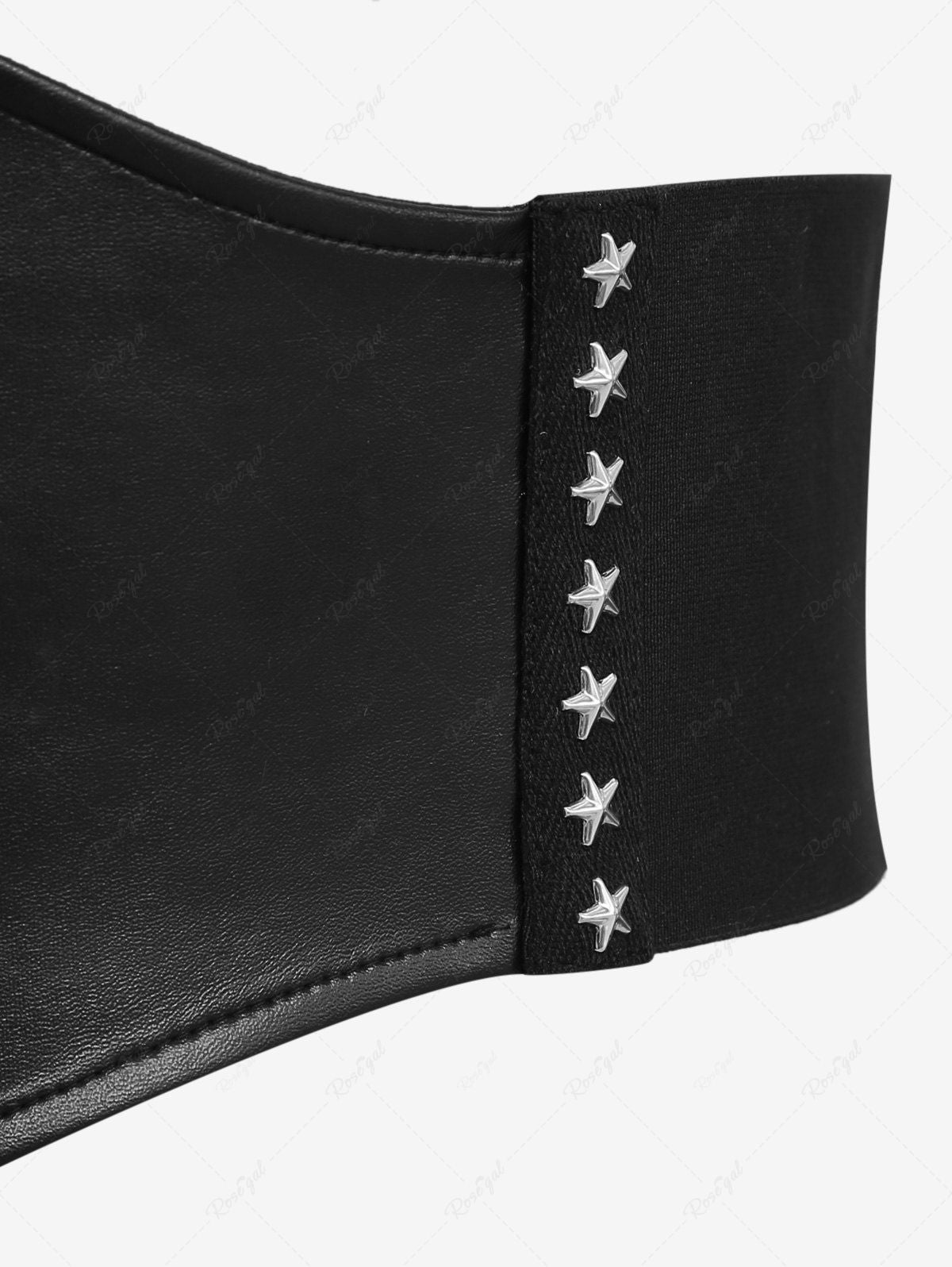 Gothic Chain Braided Lace Up PU Panel Star Rivet Corset Belt Avalabel