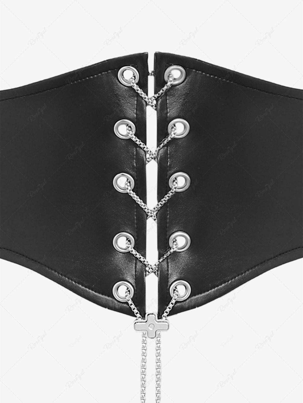 Gothic Chain Braided Lace Up PU Panel Star Rivet Corset Belt Avalabel