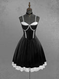 Gothic Plus Size Rose Flower Mesh Jacquard Lace Trim Contrast Piping Velvet A Line Dress Avalabel