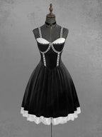 Gothic Plus Size Rose Flower Mesh Jacquard Lace Trim Contrast Piping Velvet A Line Dress Avalabel
