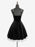 Gothic Plus Size Rose Flower Mesh Jacquard Lace Trim Contrast Piping Velvet A Line Dress Avalabel