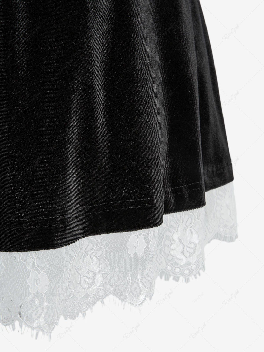Gothic Plus Size Rose Flower Mesh Jacquard Lace Trim Contrast Piping Velvet A Line Dress Avalabel