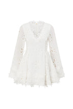Flower Embroidery Hollow Mini Dress in White Avalabel