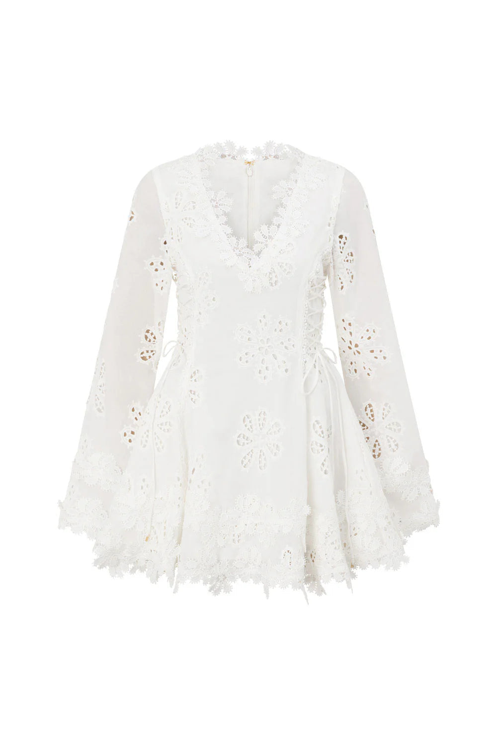 Flower Embroidery Hollow Mini Dress in White Avalabel