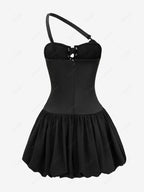 Gothic Lace Up Asymmetric Shoulder Strap Bandeau Tulip Mini Dress Avalabel