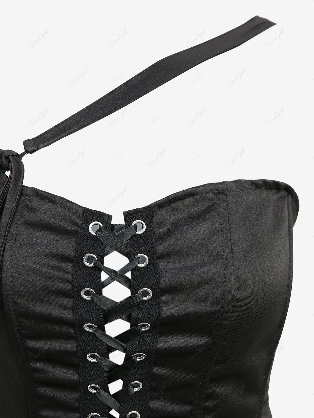 Gothic Lace Up Asymmetric Shoulder Strap Bandeau Tulip Mini Dress Avalabel