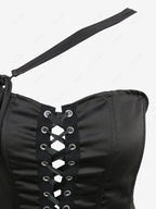 Gothic Lace Up Asymmetric Shoulder Strap Bandeau Tulip Mini Dress Avalabel