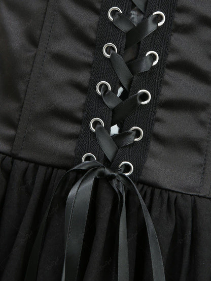 Gothic Lace Up Asymmetric Shoulder Strap Bandeau Tulip Mini Dress