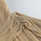 One-Shoulder Draped Bodycon Maxi Dress in Khaki Avalabel