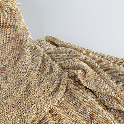 One-Shoulder Draped Bodycon Maxi Dress in Khaki