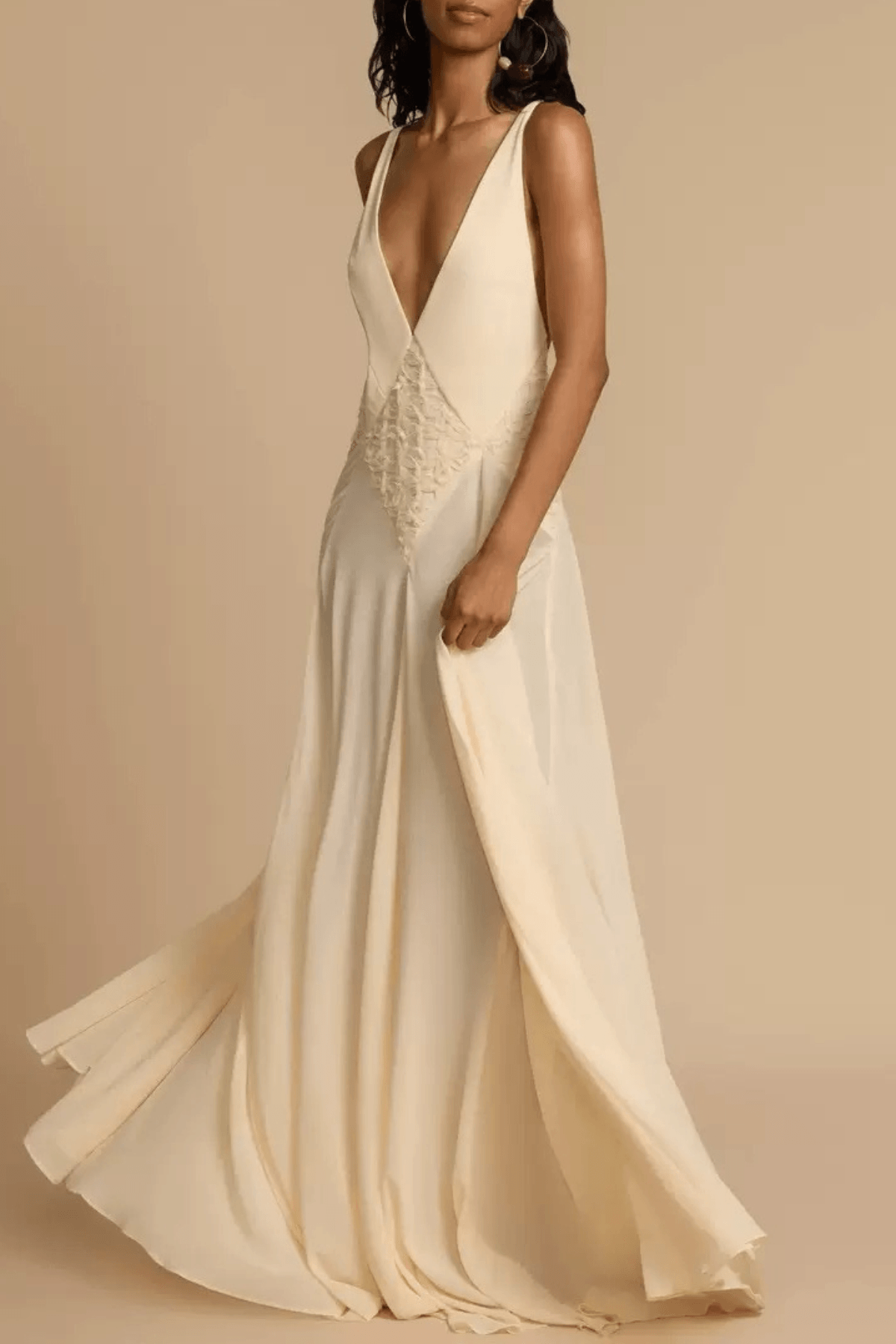 Elsa Deep V Lace Panel Chiffon Maxi Dress Avalabel