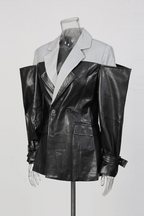 Jana Black Color Block Faux Leather Blazer