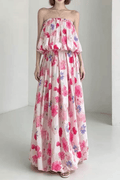 Megan Strapless Floral Print Ruffle Maxi Dress Avalabel