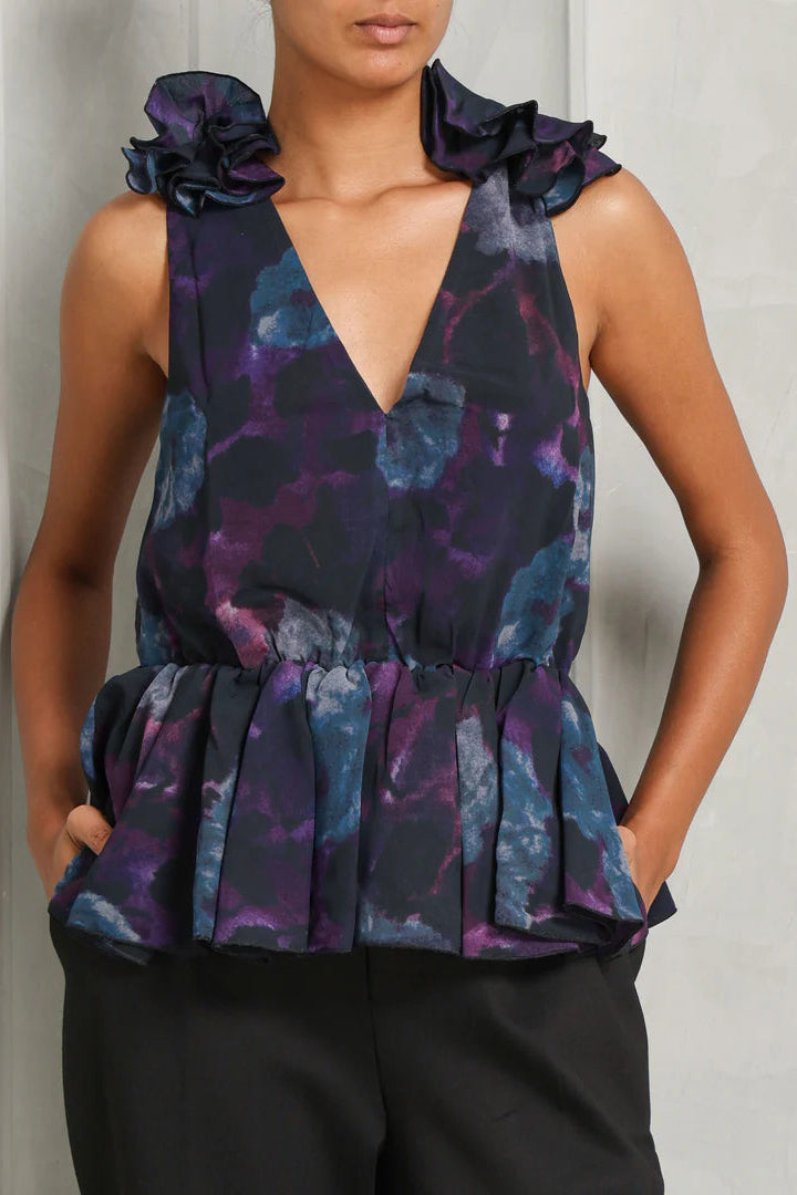 Floral Print Chiffon Ruffle Top Avalabel