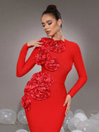 sally 3D Flower Decorative Bandage maxi Dress in red Avalabel