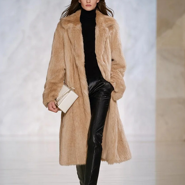 Women's Vintage Elegant Camel Fur Coat Avalabel