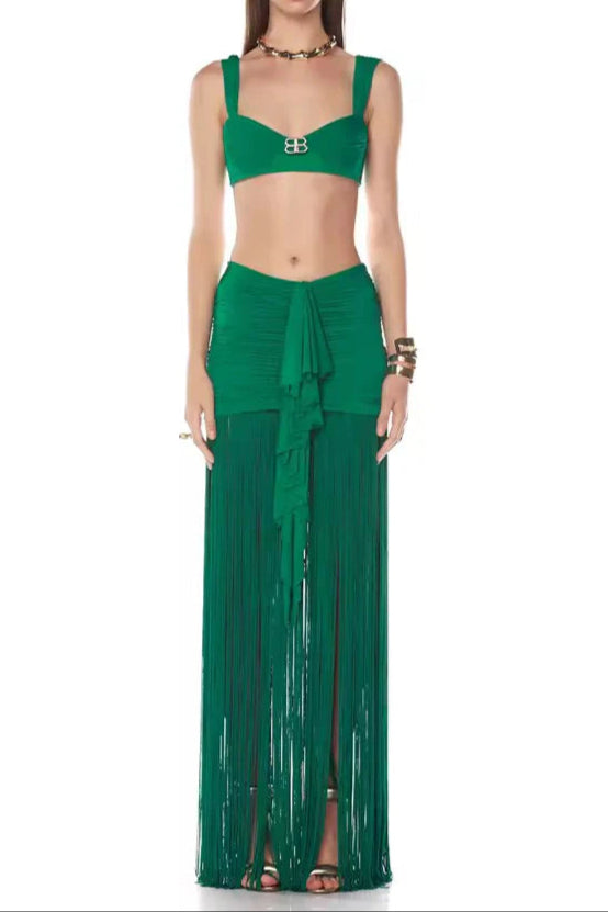 Tyonska Fringe Ruched Two Piece Set Avalabel
