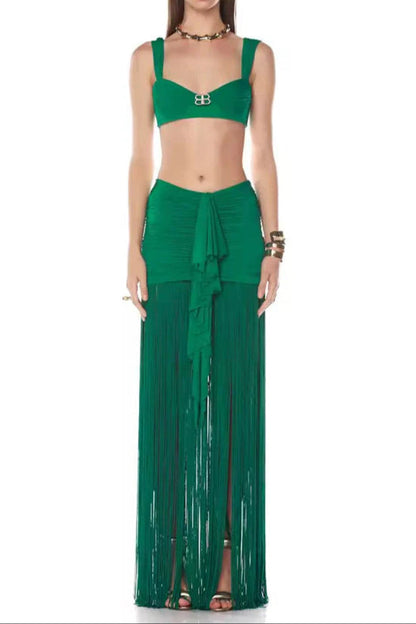 Tyonska Fringe Ruched Two Piece Set Avalabel