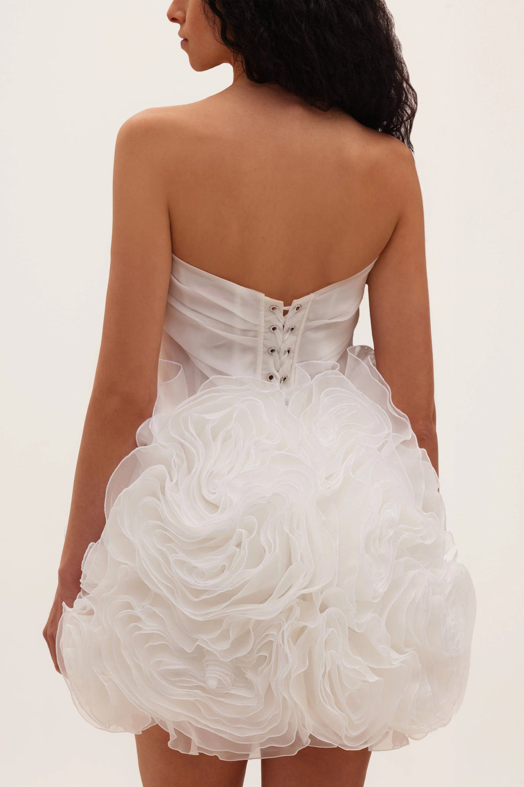 Georgia Appliquéd Organza White Mini Dress Avalabel