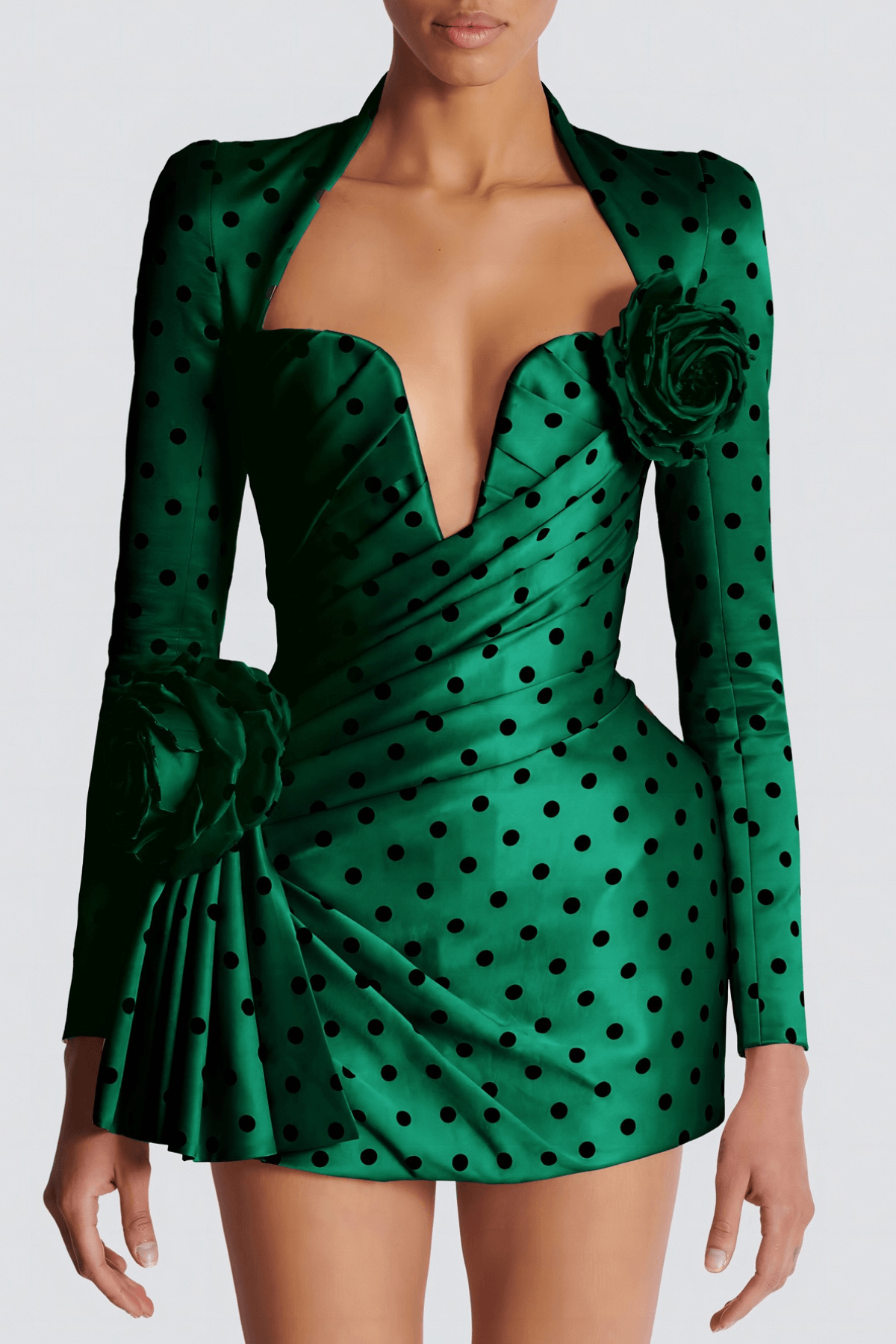 Kristin Green Polka Dot Satin Mini Dress Avalabel