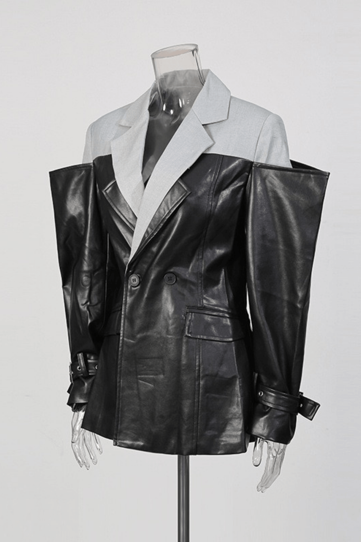 Jana Black Color Block Faux Leather Blazer
