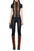 elma furry embellished Turtleneck Bodysuit in black Avalabel