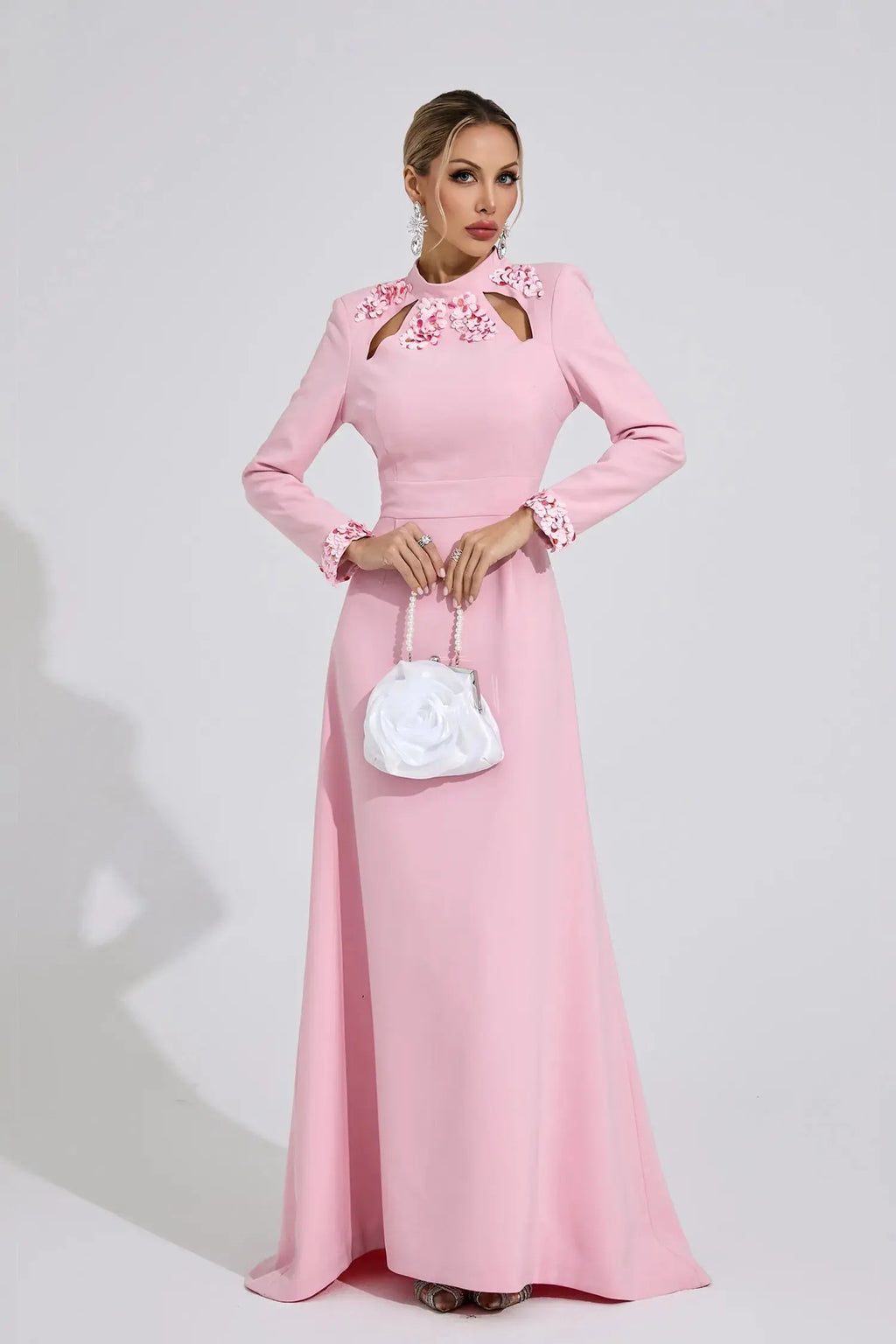 Shirley Light Pink Rhinestone Cutout Mermaid Maxi Dress Avalabel