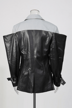 Jana Black Color Block Faux Leather Blazer