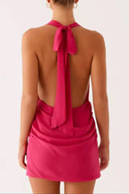 Rose Red Beach Halter Neck Mini Dress Avalabel