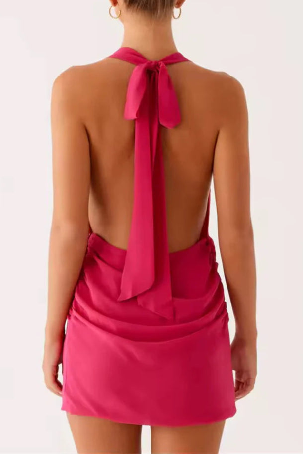 Rose Red Beach Halter Neck Mini Dress Avalabel