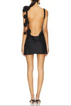 Zenobia Floral Detail Mini Satin Mini Dress in Black Avalabel