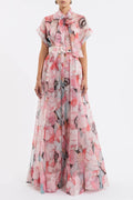 Floral Print Silk Organza Maxi Dress in Pink-Multi Avalabel